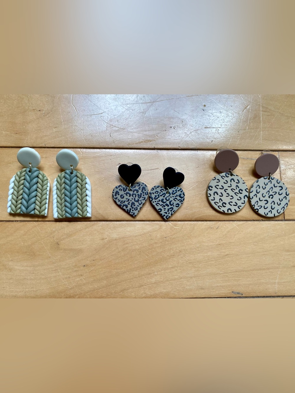 Mystique Boutique Black, Taupe & Sage Patterned Earring Trio